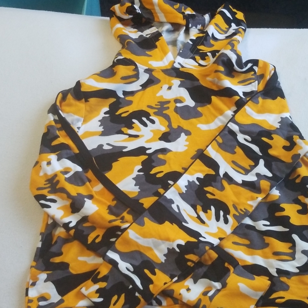 Yellow camo long sleeve shirt with hood